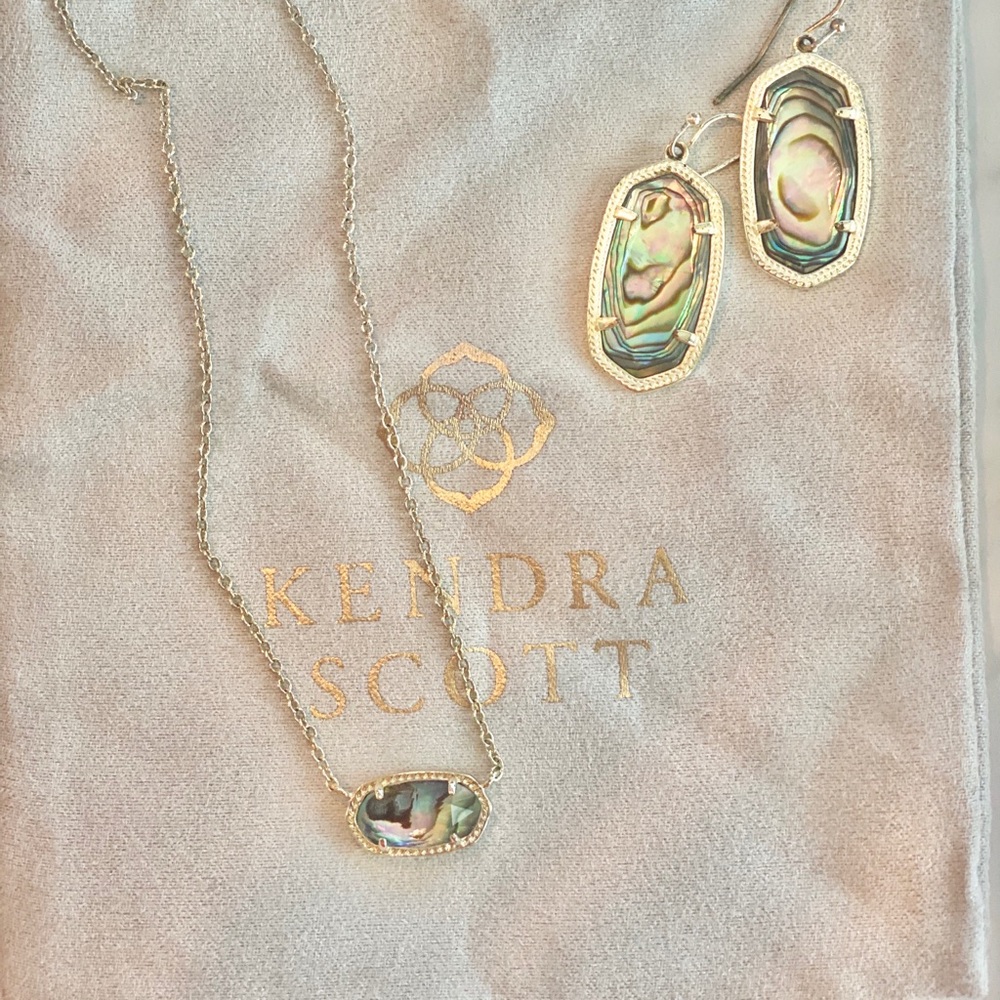 Kendra Scott Earrings & Necklace in Abalone Shell